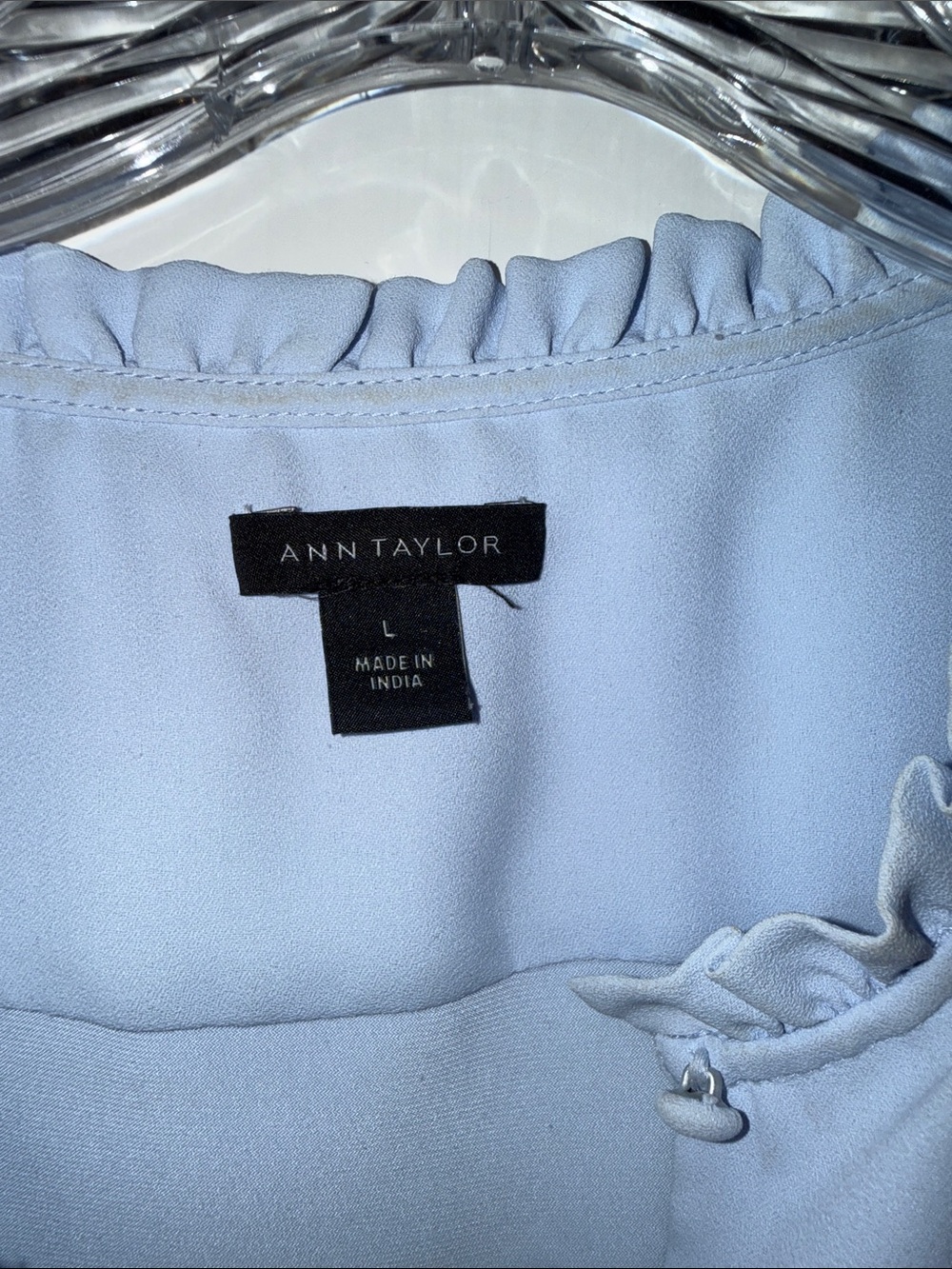 Ann Taylor Light Blue Ruffle Cap-Sleeve Button-Front Blouse - Picture 2 of 5